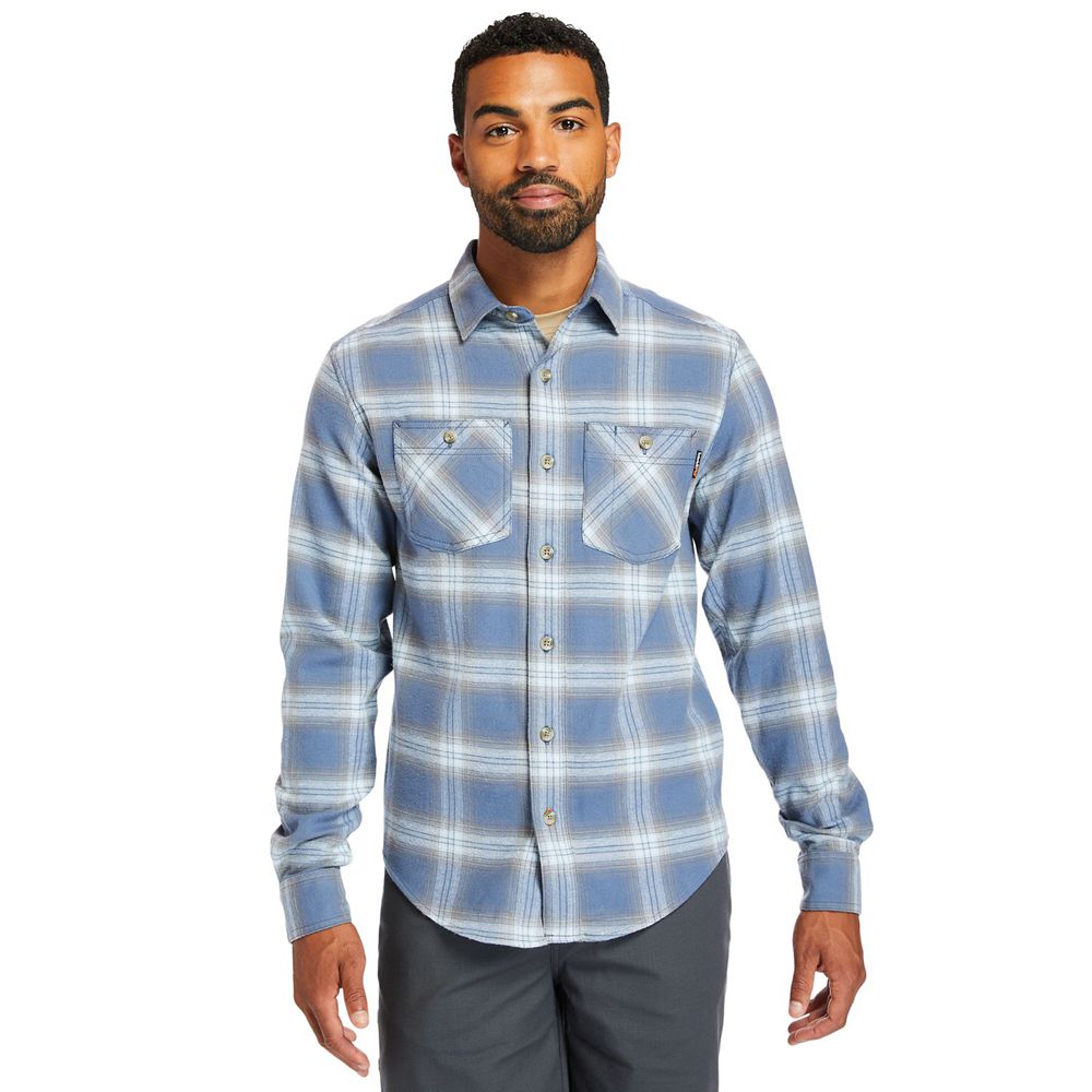 Camisa Timberland Hombre Pro® Woodfort Flex Flannel Work Azules/Blancas - Chile ZXE-526104